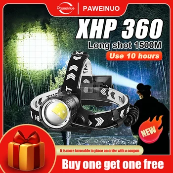 XHP360 Močna LED Žaromet TypeC USB Polnilne Glave Svetilke 18650 Nepremočljiva Glavo Svetilka 36Core Zoomable Smerniki Ribolov