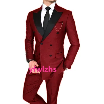 Prilagodite Dvojno Zapenjanje Poroko Tuxedos Mens Obleko Dveh Kosov Formalnih Poslovnih MensJacket Jopič ( Suknjič+Hlače+Tie) D287