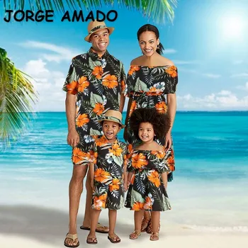 Družina Štiri Vacationing in Kupiti Obleko Hawaiian Starš-otrok Shirt Nastavite Mati Hči Obleko Družino Oblačila H2050
