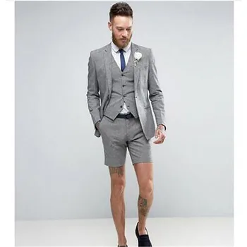 2023 Najnovejše Modele Siva Moških Obleko Kratke Hlače Priložnostne Poletje Ustreza 3 Kos(Suknjič+Telovnik+Hlače）Terno Masculino
