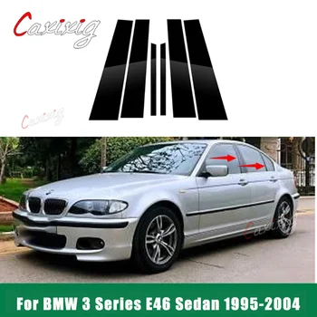 6 Buah Penutup Jendela Hitam Mengkilap Stiker Kolom BC Cocok untuk Za BMW Serije 3 E46 Limuzina 1995-2004 Tiang Pilar Dipoles