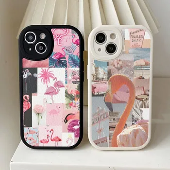 Flamingo Telefon Primeru Trdega Usnja Za iPhone 14 13 12 Mini 11 14 Max Pro Xs X Xr 7 8 Plus 6 6s