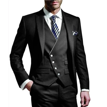 Nove Kopalke Homme Tri Dele Moških Obleko Zarezo Črno Etiketo Groomsuit Formalne Poslovne Obleke, Jopičem Po Meri(Blazer+Telovnik+Hlače)