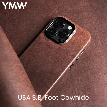 YMW ZDA SBF Pravega Usnja Primeru za iPhone 13 14 15 Pro Max Olje, strojene Cowhide Retro Telefon Kritje