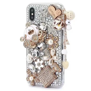 Ročno Primeru Bling Nosorogovo Diamantni Kristal Mobilni Telefon Dekorativni Primeru za IPhone 15 14 13 12 11 Pro Max Pokrov 8 Plus X XS