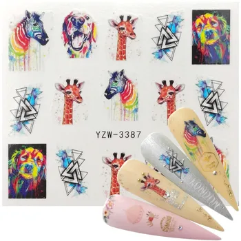 Lak za Vodo Nalepka DIY Ustvarjalne Mavrica Doodle Zebra Pes, Žirafa, Živali Slike, Nail Art Papir Dekoracijo Manikuri Orodje