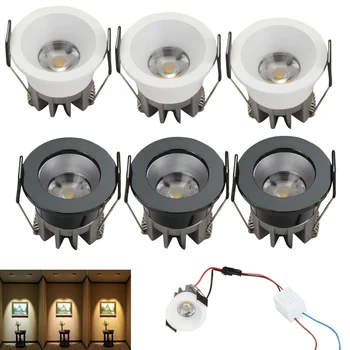 5Pcs 40 mm znašala 1,57 palčni Zatemniti Mini LED COB Svetilke 3W 110V 220V Nakit Zaslon Strop Vgradne Omare Spot Svetilke + Voznik