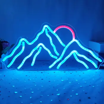 Možnost zatemnitve Gorskih Neon LED Svetlobni Znak Sunrise & sončni Zahod za Spalnice, dnevne Sobe, Hotel, Stenski Dekor Božič Darilo (Ice Blue,Rdeče)
