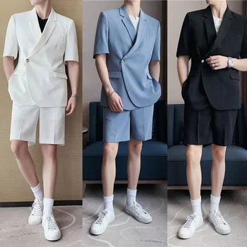 Zadnji Plašč, Hlače Modelov Priložnostne Moške Hlače Določa Poletje Tanke korejski Slim Trend Lep Kratka Sleeved Suknjič Jopič Japonska