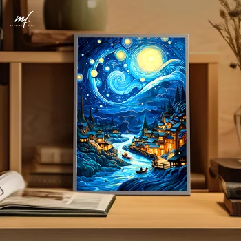 Van Gogh Umetnosti LED Domov Dekoracijo Svetlobe, Slikarstvo,Sodobno Preprosto Dekoracijo Foto Okvir,Edinstveno Polnilna Noč razpoloženje Lučka za Darilo