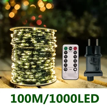100M Niz LED Luči Pravljice Zelena Žica Zunanji Božično Drevo Luči Garland Za Novo Leto Ulica Doma Stranka Poroka Dekoracija