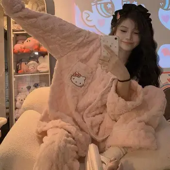 Novo Hello Kitty Cinnamoroll Kuromi Sanrio Kawaii Anime Koralni žamet pajama srčkan risanka pozimi flanela debele toplega doma obleko darilo