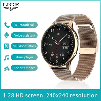 LIGE NFC Novo Pametno Gledati Moške Lokalne Glasbe Klic Klic Digitalni Watch Glasovni Pomočnik IP68 Vodotesen Smartwatch Moških Za Android IOS