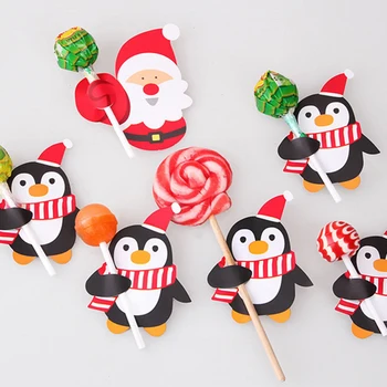 50Pcs Božič Lollipop Papir, Kartice, Sladkarije Darila Paket Novo Leto Okraski Stranka Santa Claus Pingvin Snežak Decor Kartona