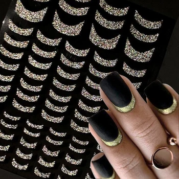Francoski Nail Art Nalepke Nepravilne Oblike Trak Linije Gold Diamant, Bleščice, Nalepke za Nohte Manikura Decals Okras Ženske Nohtov DIY