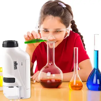 Otroci Svetlobni Mikroskop, Ročni LED Osvetljeno Mikroskopom 60X-120X Zoom Področje Igrača Narave, Raziskovanje Darilo Za Študente