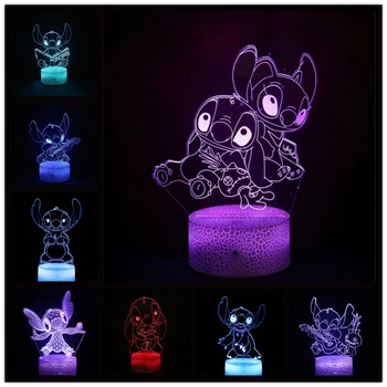 Disney Risanke Lilo & Stitch 3D Noč Svetlobe Anime LED Vizualne Lučka Spalnica Dekor Nočna Iluzijo Tabela Lampara Otroci Darilo Igrače