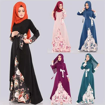 Ženske Muslimansko Obleko Muslimanskih Moda Abaya Dubaj Cvetje Elegantno Temperament Tiskanja Dolgo Obleko Lok Abaya Turčija, Savdska Arabija Obleke