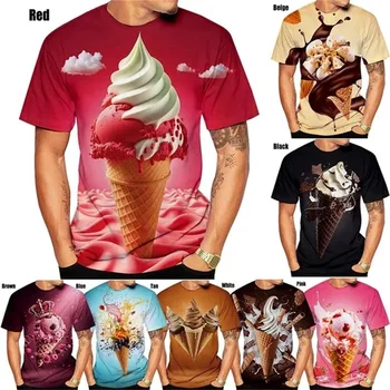 Poletje Smešno T Shirt Za Moške 3d Tiskanja Sladoled Vzorec Priljubljena Tshirts Kratek Rokav Hrane Natisniti Tee Vrhovi Ulične Ropa Hombre