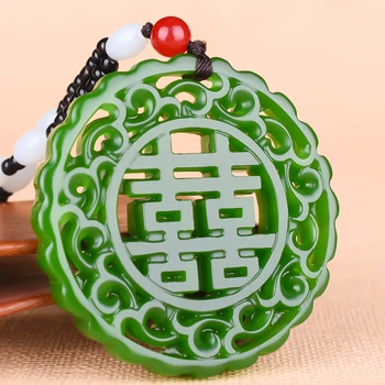 Kitajski Zeleni Jade Votlih-out Vesel dogodek, Ogrlico, Obesek, Čar Nakit, Modni Dodatki, Ročno Izrezljano Človek Žensko Srečo, Amulet