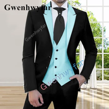 Gwenhwyfar 2022-Black-In-Nebo-Modro-3-Kos-Slim-Fit-Moški-Obleko-Custom-Ženin-Poroka-Smoking-Maturantski Ples-Poroka-Po Meri