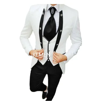 2024 Moški Obleko Belo Jakno 3-delni Komplet Jakna Hlače Telovnik Formalno Poroko Ženina Jopičem po Meri Moško Obleko